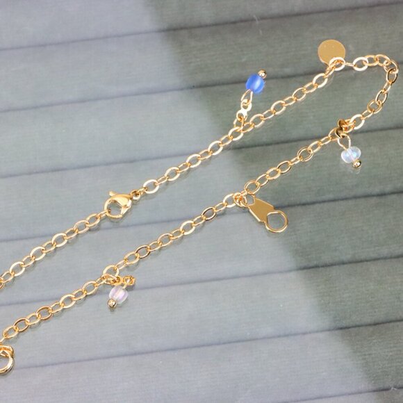 "Elegant Rose Gold Anklet with Blue Beads and Pearl Charms, XPAL1180 - Picture 11 of 12